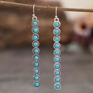 Western Turquoise Beaded Style Dangle Earrings Blue Valentine's Birthday Gift